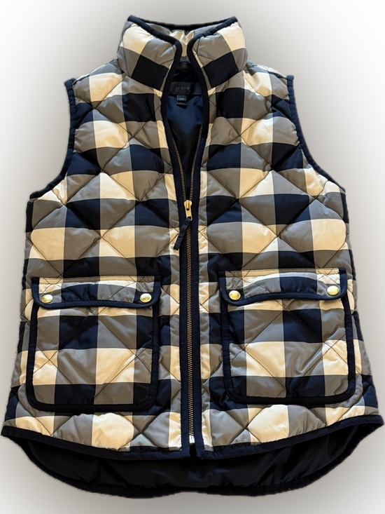 J. Crew Jackets & Blazers - J. Crew Factory Down Puffer Vest Plaid Quilted Navy Tan Women XXS